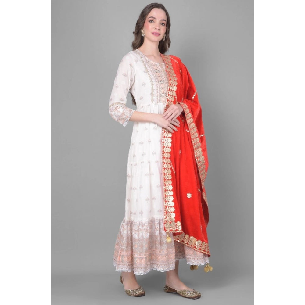 Women's Velvet Gotta Patti Shawl (Red, Length: 2.25 to 2.50 Mtr)