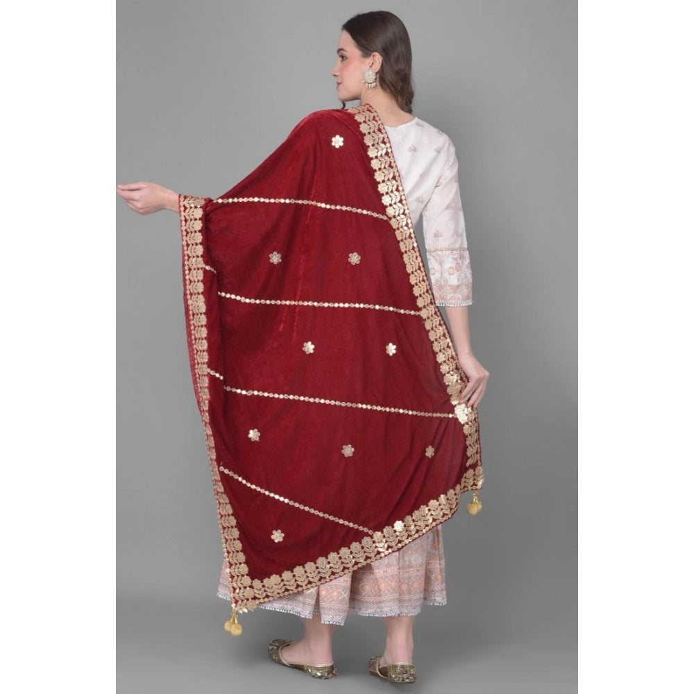 Women's Velvet Gotta Patti Shawl (Maroon, Length: 2.25 to 2.50 Mtr)