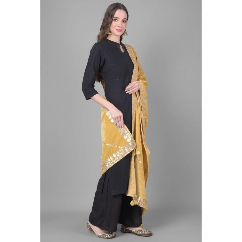 Women's Velvet Gotta Patti Shawl (Gold, Length: 2.25 to 2.50 Mtr)