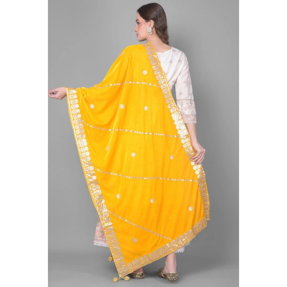 Women's Velvet Gotta Patti Shawl (Yellow, Length: 2.25 to 2.50 Mtr)
