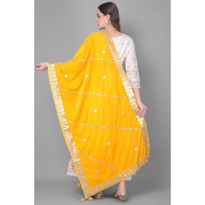 Women's Velvet Gotta Patti Shawl (Yellow, Length: 2.25 to 2.50 Mtr)