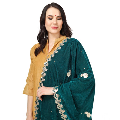 Women's Velvet Gotta Patti Shawl (Dark Green, Length: 2.25 to 2.50 Mtr)