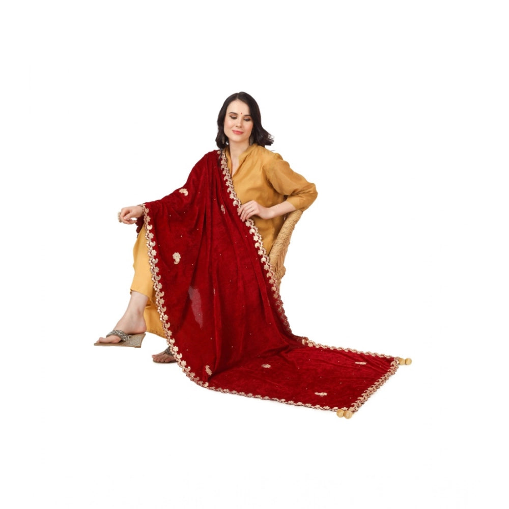 Women's Velvet Gotta Patti Shawl (Maroon, Length: 2.25 to 2.50 Mtr)