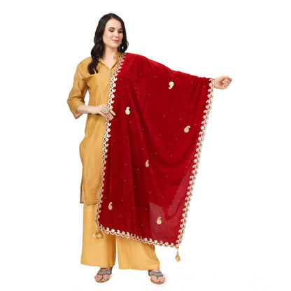 Women's Velvet Gotta Patti Shawl (Maroon, Length: 2.25 to 2.50 Mtr)