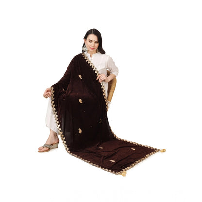 Women's Velvet Gotta Patti Shawl (Brown, Length: 2.25 to 2.50 Mtr)