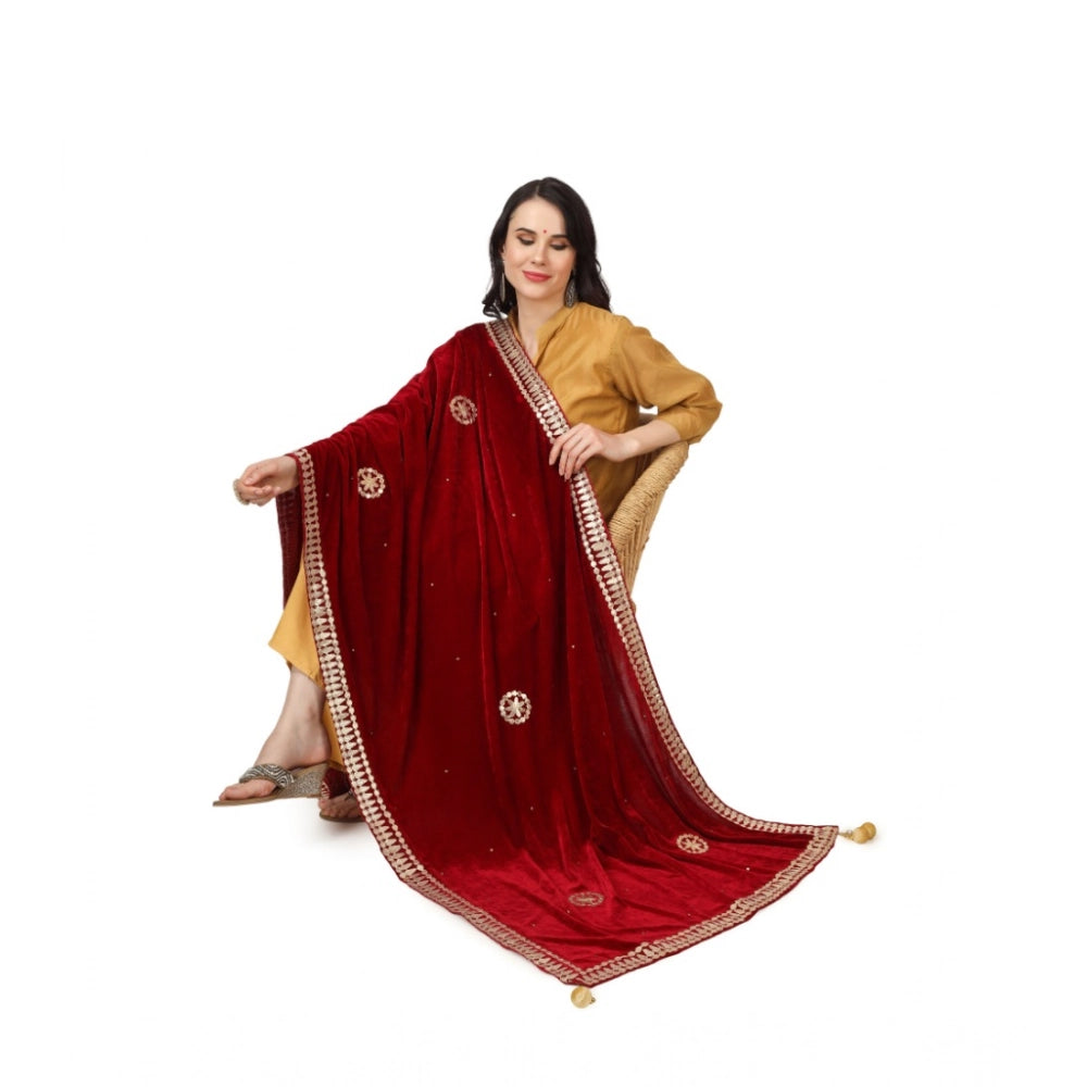 Women's Velvet Gotta Patti Shawl (Maroon, Length: 2.25 to 2.50 Mtr)