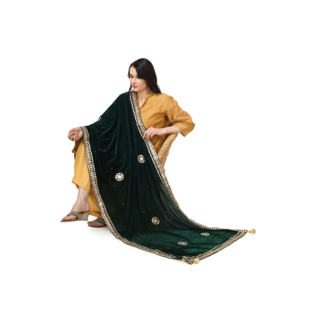 Women's Velvet Gotta Patti Shawl (Green, Length: 2.25 to 2.50 Mtr)