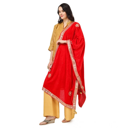 Women's Velvet Gotta Patti Shawl (Red, Length: 2.25 to 2.50 Mtr)