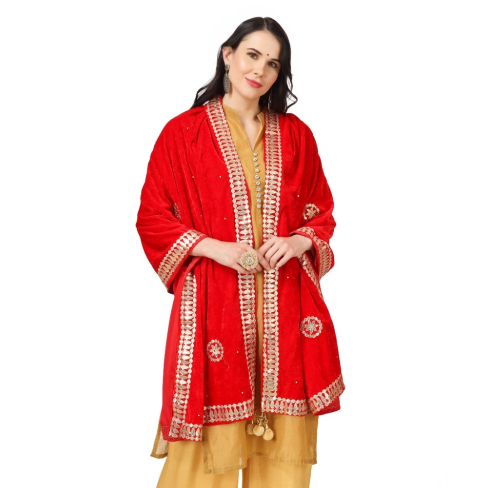 Women's Velvet Gotta Patti Shawl (Red, Length: 2.25 to 2.50 Mtr)