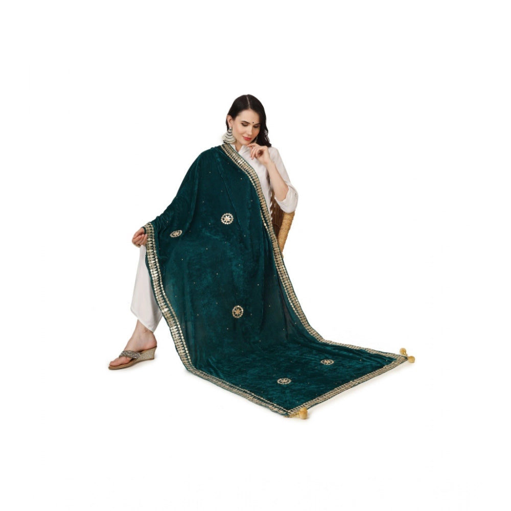 Women's Velvet Gotta Patti Shawl (Dark Green, Length: 2.25 to 2.50 Mtr)