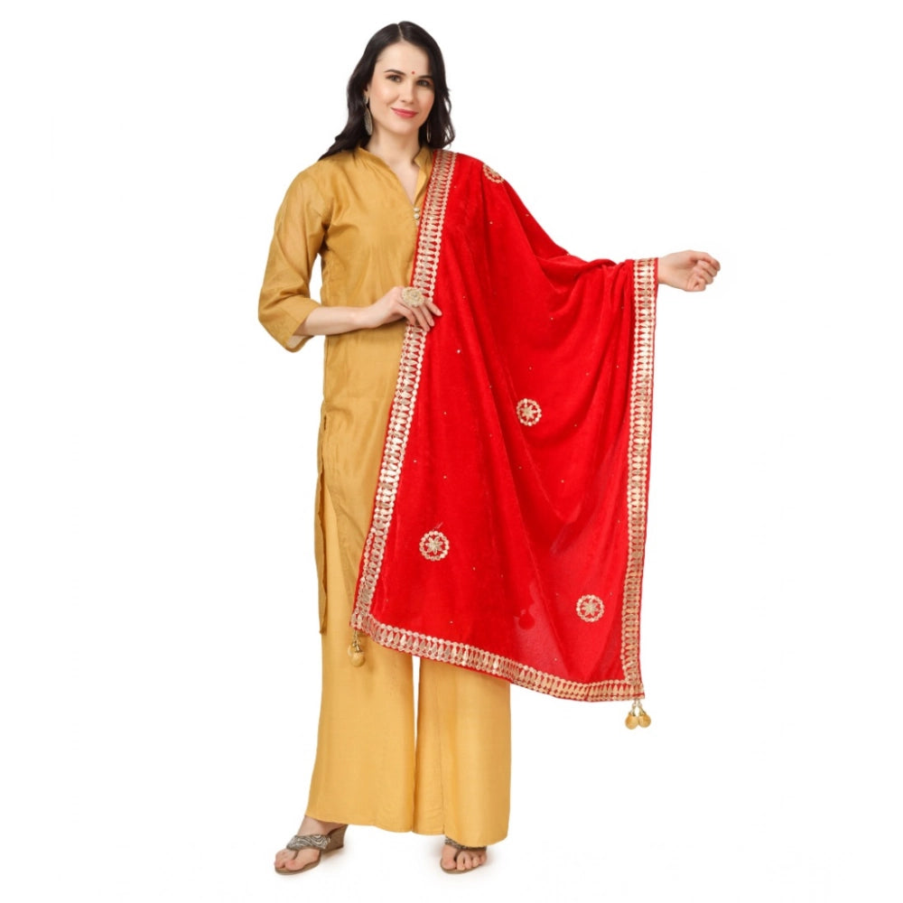 Women's Velvet Gotta Patti Shawl (Red, Length: 2.25 to 2.50 Mtr)