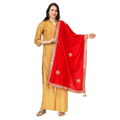 Women's Velvet Gotta Patti Shawl (Red, Length: 2.25 to 2.50 Mtr)