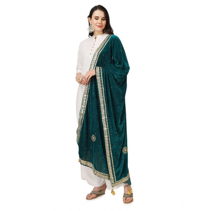 Women's Velvet Gotta Patti Shawl (Dark Green, Length: 2.25 to 2.50 Mtr)