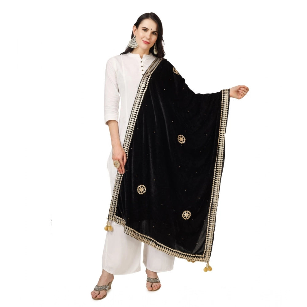 Women's Velvet Gotta Patti Shawl (Black, Length: 2.25 to 2.50 Mtr)