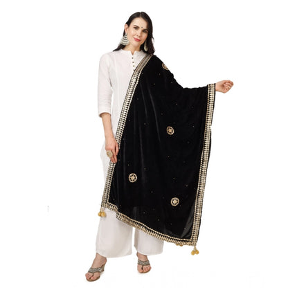 Women's Velvet Gotta Patti Shawl (Black, Length: 2.25 to 2.50 Mtr)