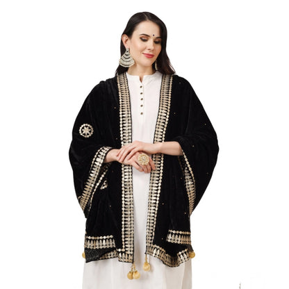 Women's Velvet Gotta Patti Shawl (Black, Length: 2.25 to 2.50 Mtr)