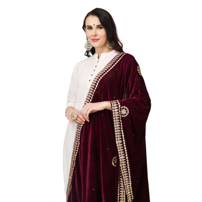 Women's Velvet Gotta Patti Shawl (Purple, Length: 2.25 to 2.50 Mtr)