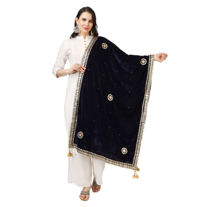 Women's Velvet Gotta Patti Shawl (Blue, Length: 2.25 to 2.50 Mtr)