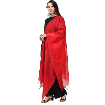 Women's Cotton Embroidered Shawl (Red, Length: 2.25 to 2.50 Mtr)