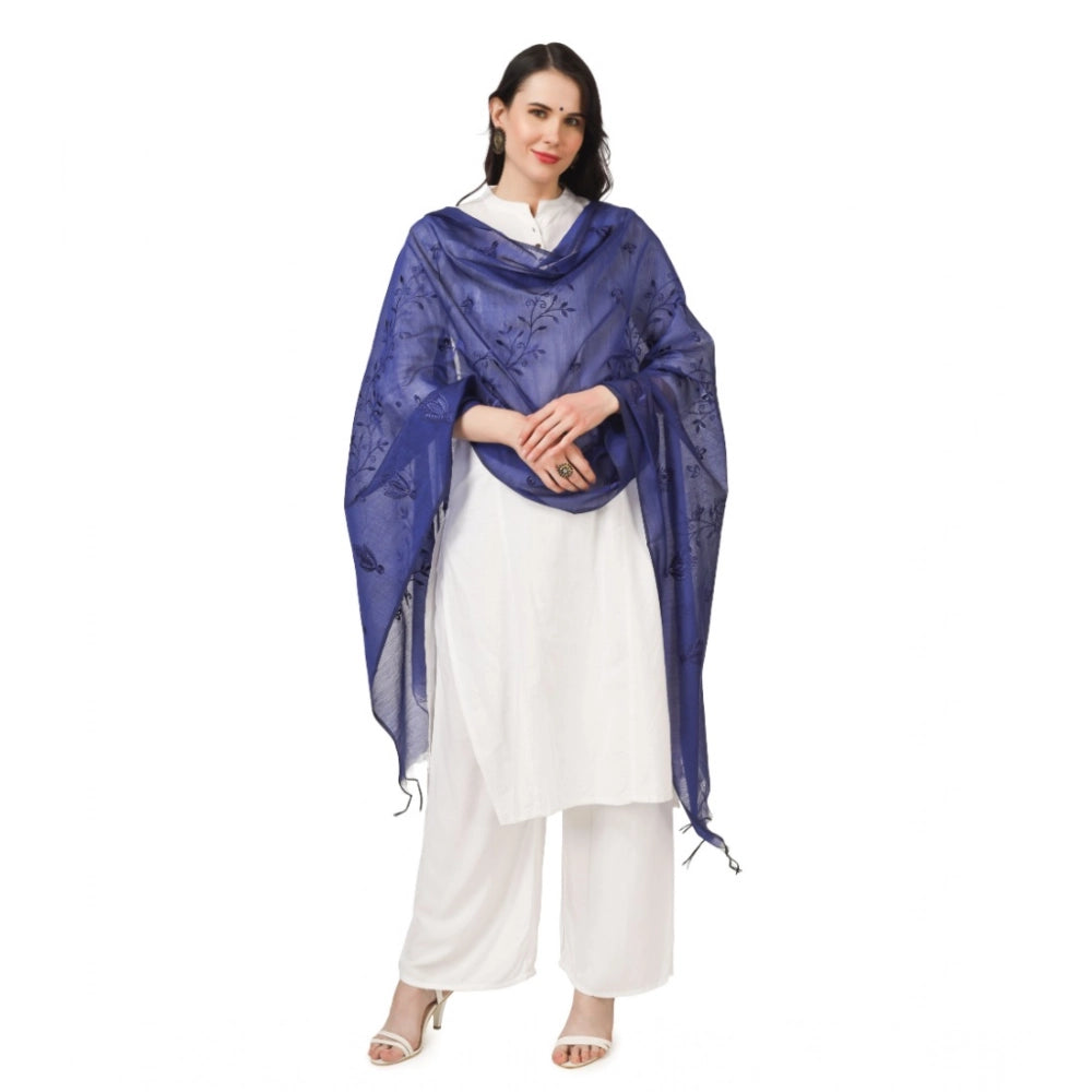 Women's Cotton Embroidered Shawl (Blue, Length: 2.25 to 2.50 Mtr)
