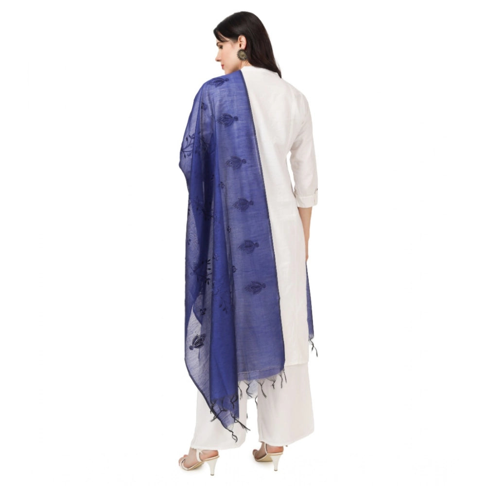 Women's Cotton Embroidered Shawl (Blue, Length: 2.25 to 2.50 Mtr)