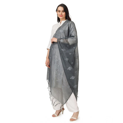 Women's Cotton Embroidered Shawl (Grey, Length: 2.25 to 2.50 Mtr)