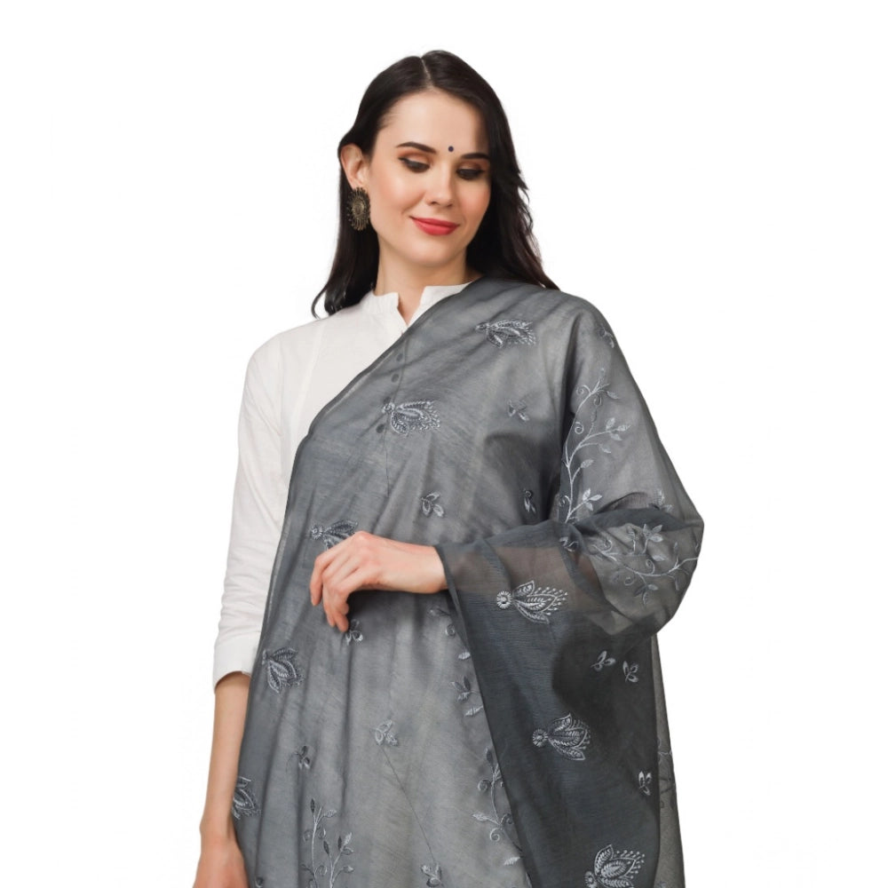 Women's Cotton Embroidered Shawl (Grey, Length: 2.25 to 2.50 Mtr)