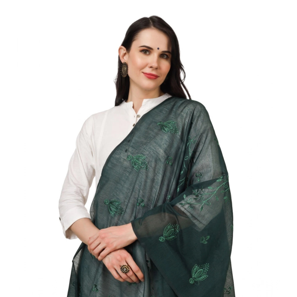 Women's Cotton Embroidered Shawl (Green, Length: 2.25 to 2.50 Mtr)
