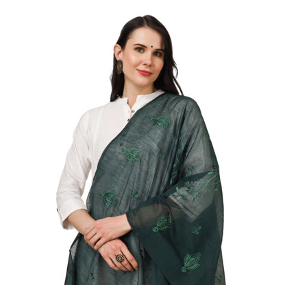 Women's Cotton Embroidered Shawl (Green, Length: 2.25 to 2.50 Mtr)