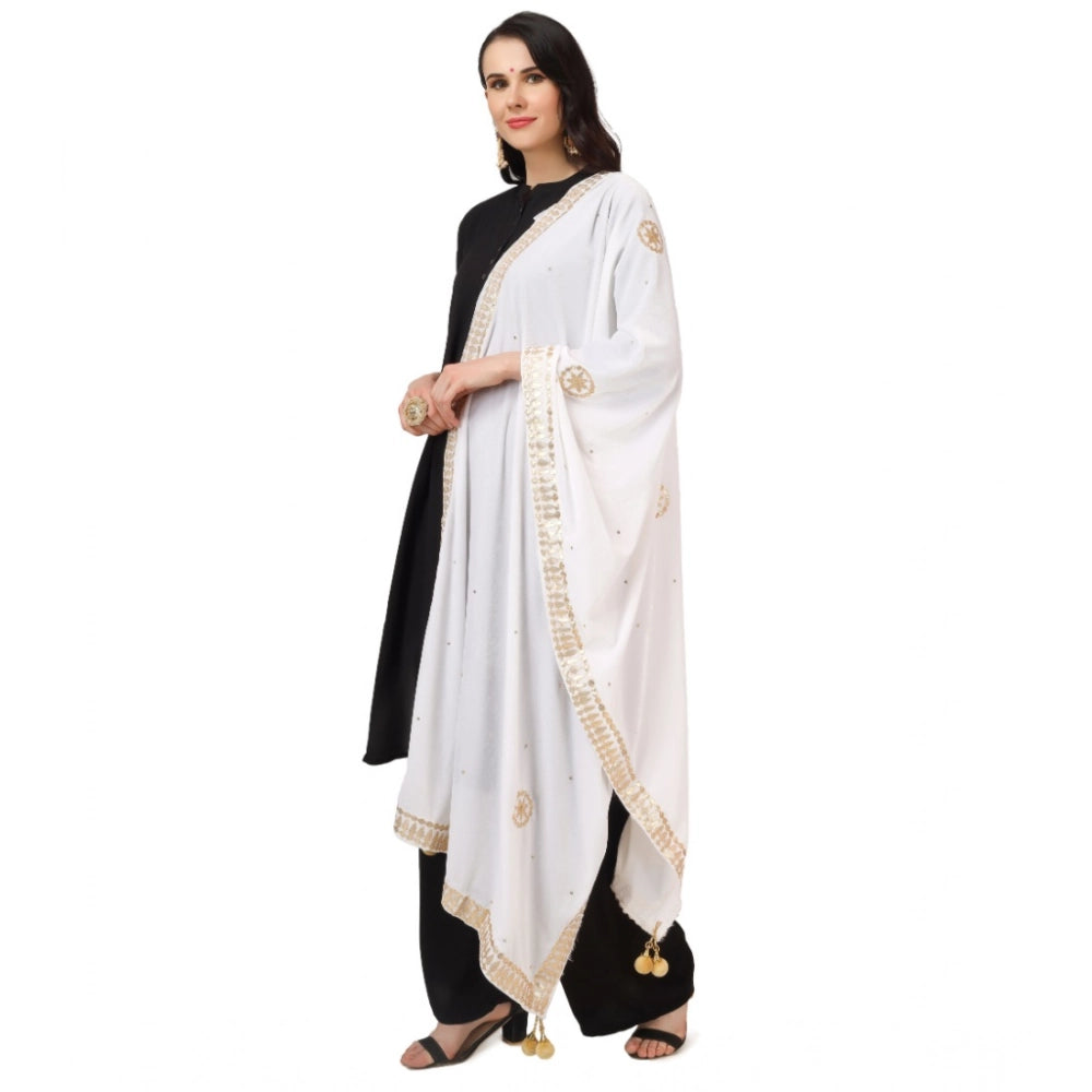 Women's Velvet Gotta Patti Shawl (White, Length: 2.25 to 2.50 Mtr)