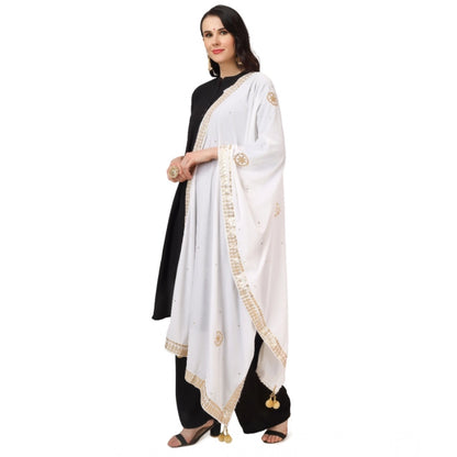 Women's Velvet Gotta Patti Shawl (White, Length: 2.25 to 2.50 Mtr)