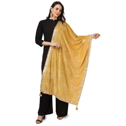 Women's Velvet Gotta Patti Shawl (Yellow, Length: 2.25 to 2.50 Mtr)