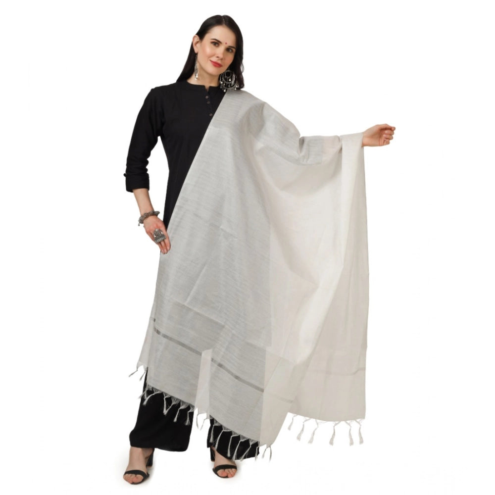 Women's Chanderi Solid Shawl (White, Length: 2.25 to 2.50 Mtr)