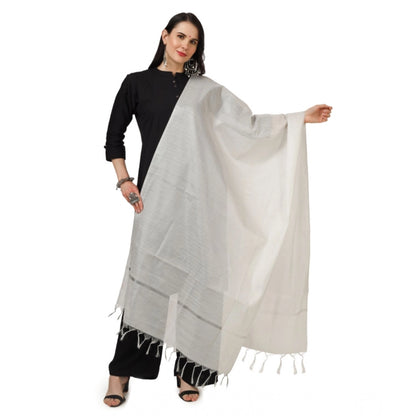 Women's Chanderi Solid Shawl (White, Length: 2.25 to 2.50 Mtr)