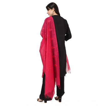 Women's Cotton Embroidered Shawl (Maroon, Length: 2.25 to 2.50 Mtr)