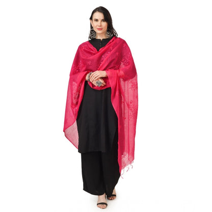 Women's Cotton Embroidered Shawl (Maroon, Length: 2.25 to 2.50 Mtr)