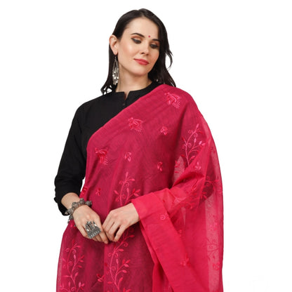 Women's Cotton Embroidered Shawl (Maroon, Length: 2.25 to 2.50 Mtr)