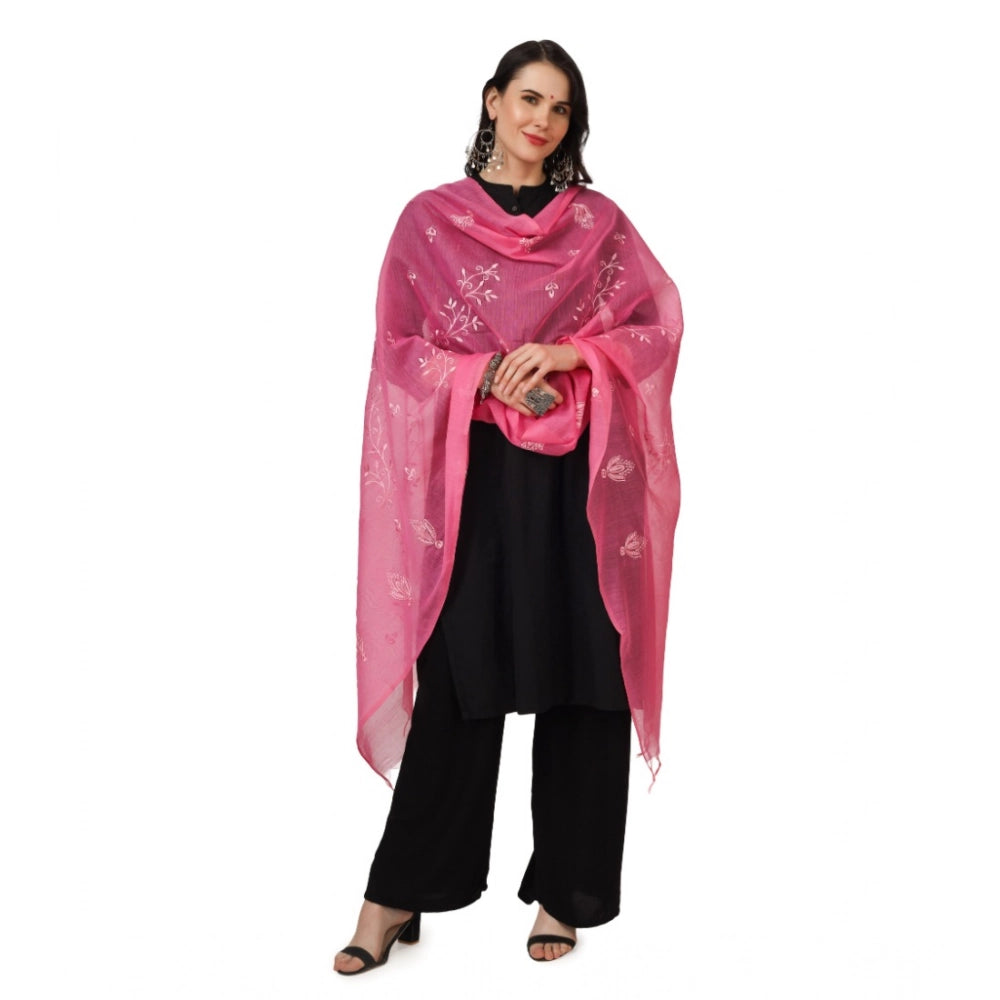 Women's Cotton Embroidered Shawl (Pink, Length: 2.25 to 2.50 Mtr)