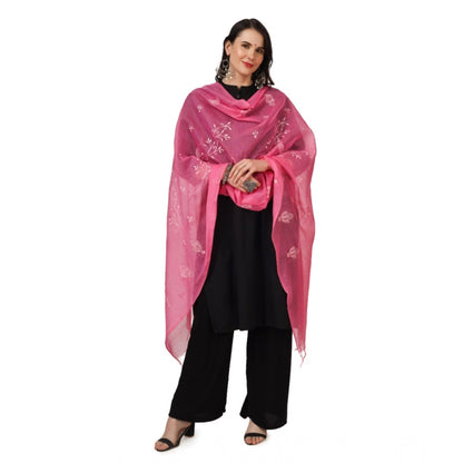 Women's Cotton Embroidered Shawl (Pink, Length: 2.25 to 2.50 Mtr)