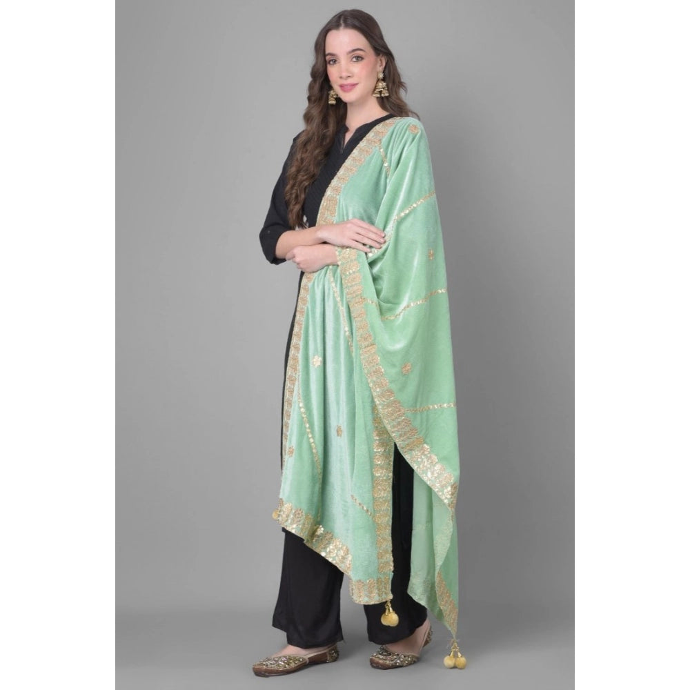 Women's Velvet Gotta Patti Shawl (Sea Green, Length: 2.25 to 2.50 Mtr)