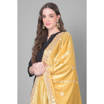 Women's Velvet Gotta Patti Shawl (Gold, Length: 2.25 to 2.50 Mtr)