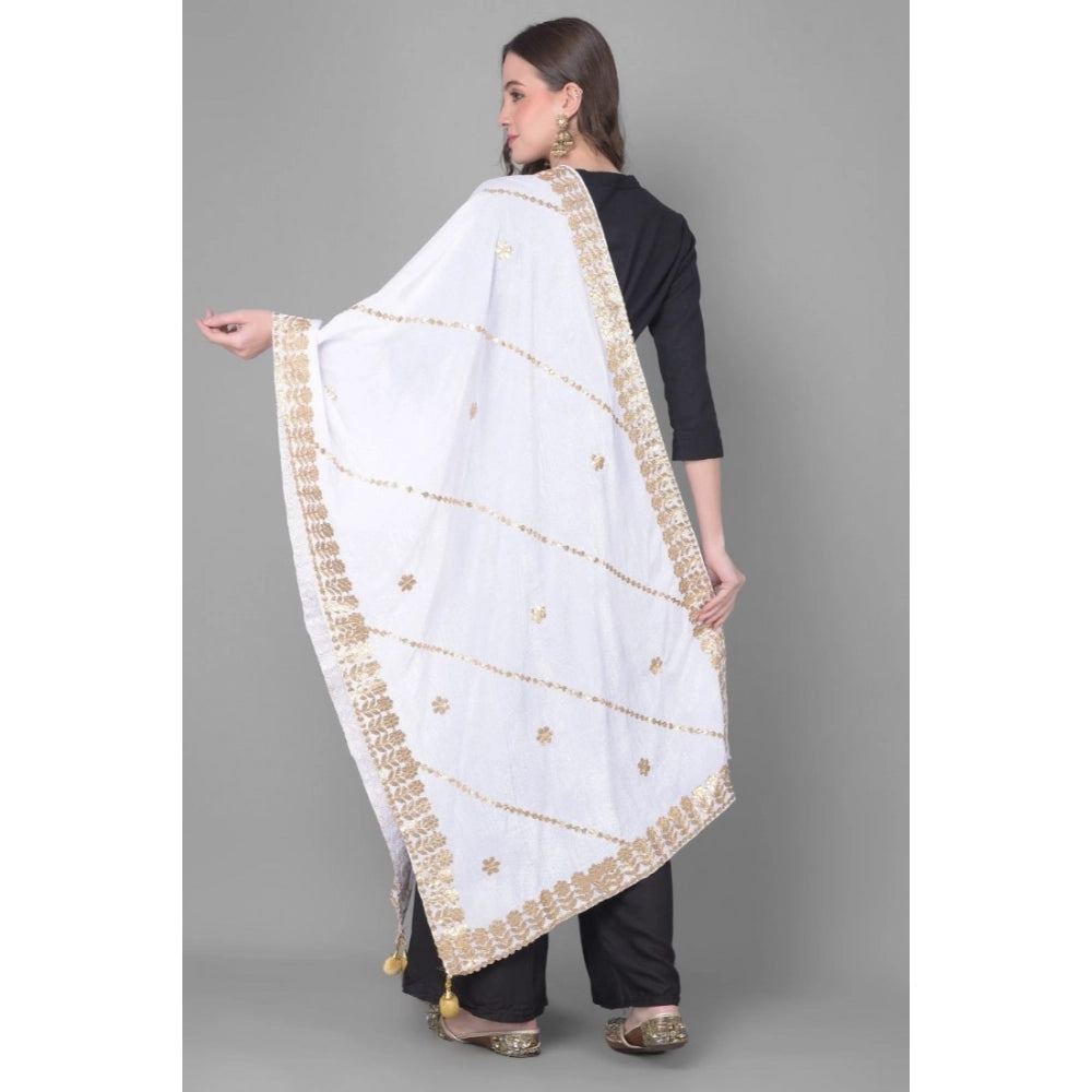 Women's Velvet Gotta Patti Shawl (Off White, Length: 2.25 to 2.50 Mtr)