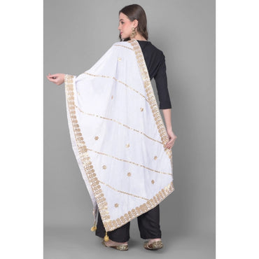 Women's Velvet Gotta Patti Shawl (Off White, Length: 2.25 to 2.50 Mtr)