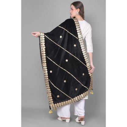 Women's Velvet Gotta Patti Shawl (Black, Length: 2.25 to 2.50 Mtr)