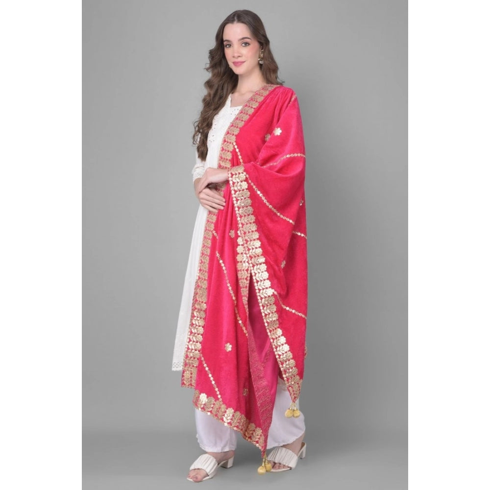 Women's Velvet Gotta Patti Shawl (Pink, Length: 2.25 to 2.50 Mtr)