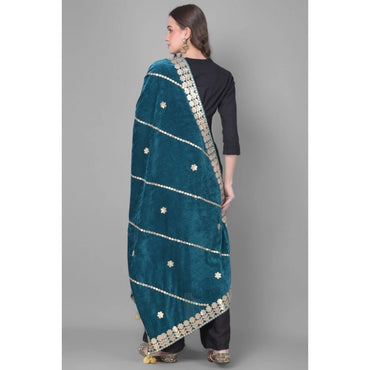 Women's Velvet Gotta Patti Shawl (Teal, Length: 2.25 to 2.50 Mtr)