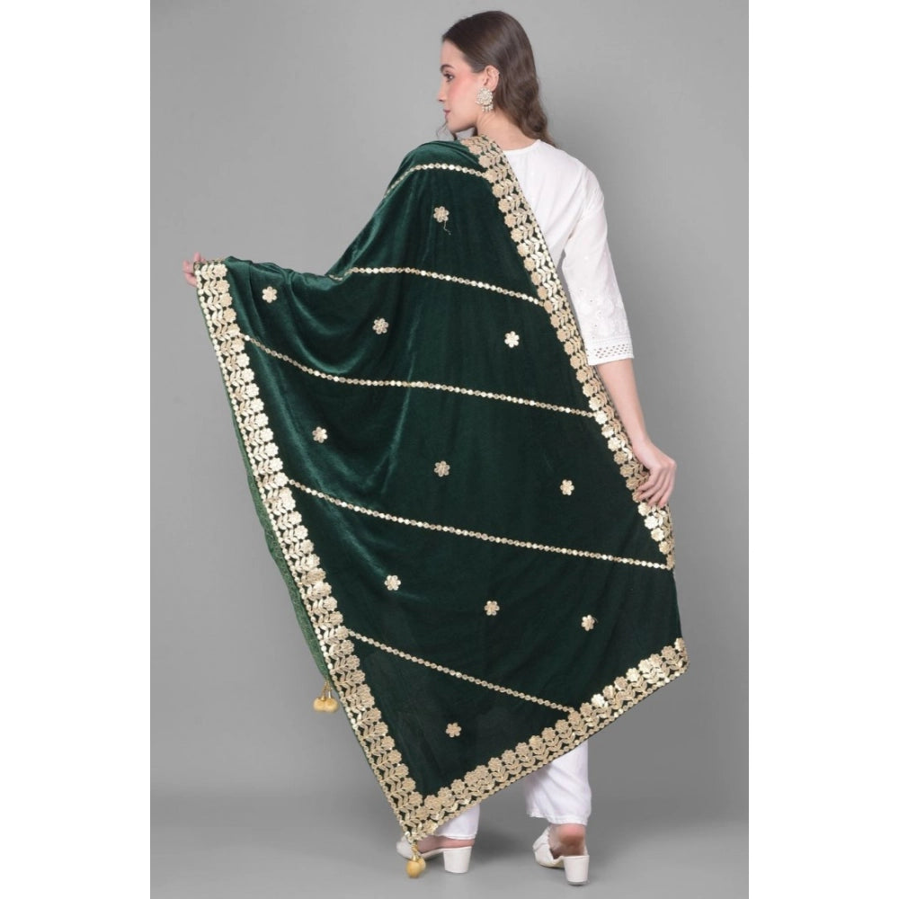 Women's Velvet Gotta Patti Shawl (Green, Length: 2.25 to 2.50 Mtr)