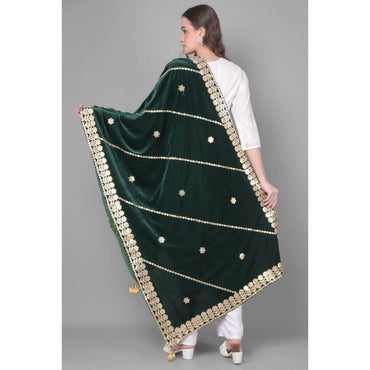 Women's Velvet Gotta Patti Shawl (Green, Length: 2.25 to 2.50 Mtr)