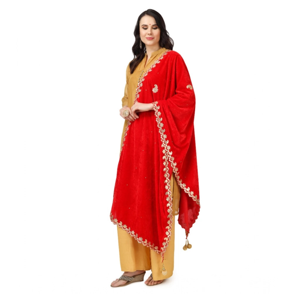 Women's Velvet Gotta Patti Shawl (Red, Length: 2.25 to 2.50 Mtr)