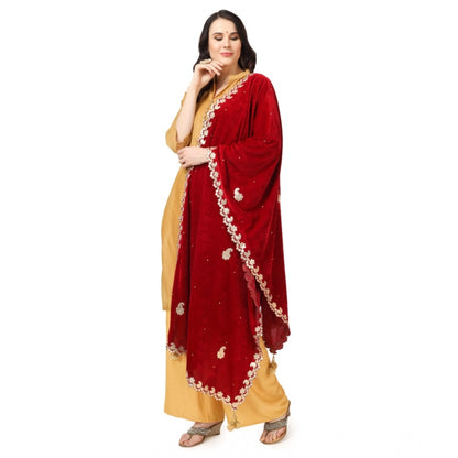Women's Velvet Gotta Patti Shawl (Maroon, Length: 2.25 to 2.50 Mtr)